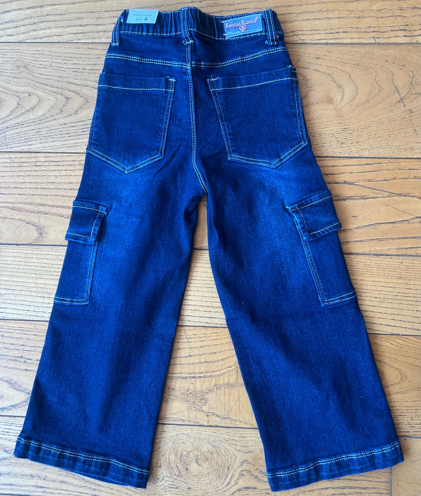 Girls Pocket Cargo Jeans-Dark Denim