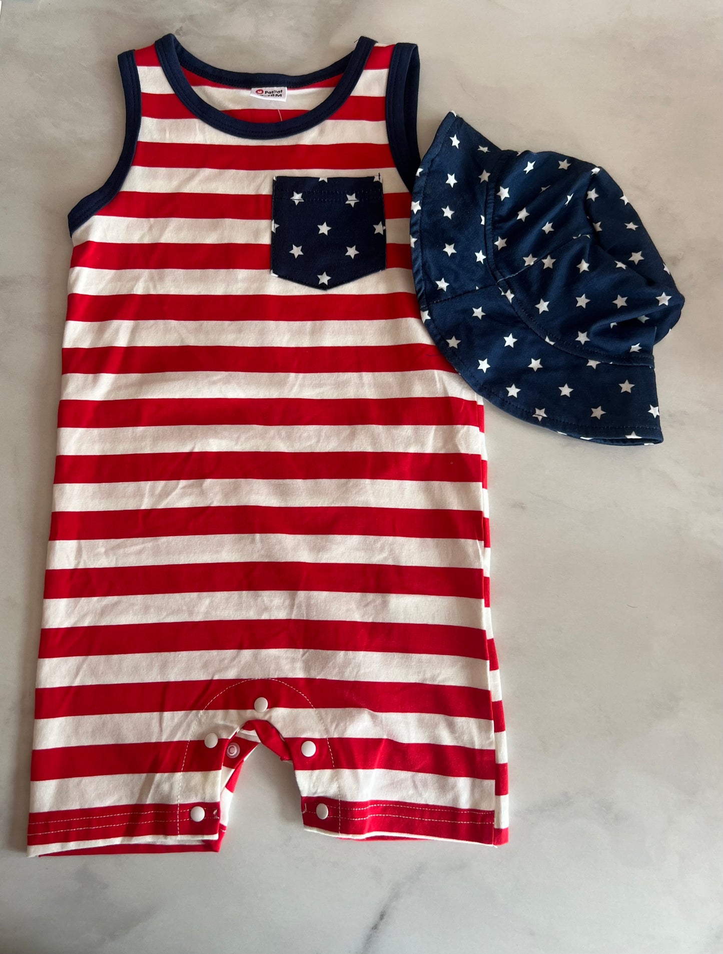 Stars & Stripes Romper with Bucket Hat