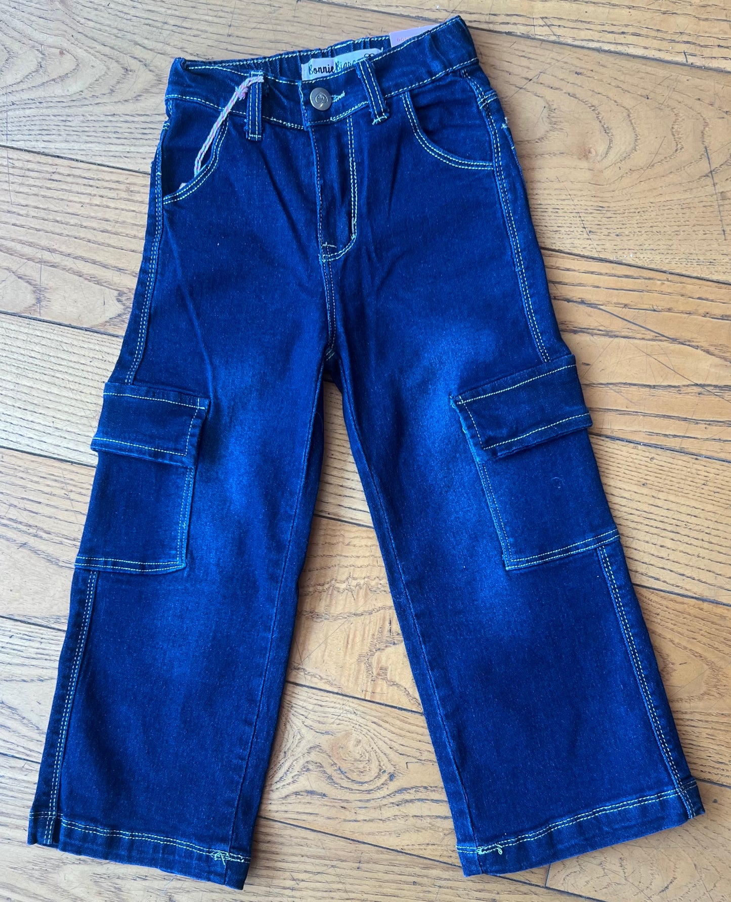Girls Pocket Cargo Jeans-Dark Denim