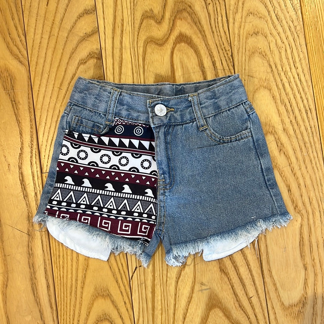 Aztec Printed Denim Shorts
