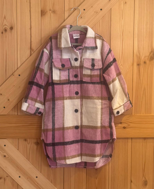 Pink Plaid Long Flannel Shacket