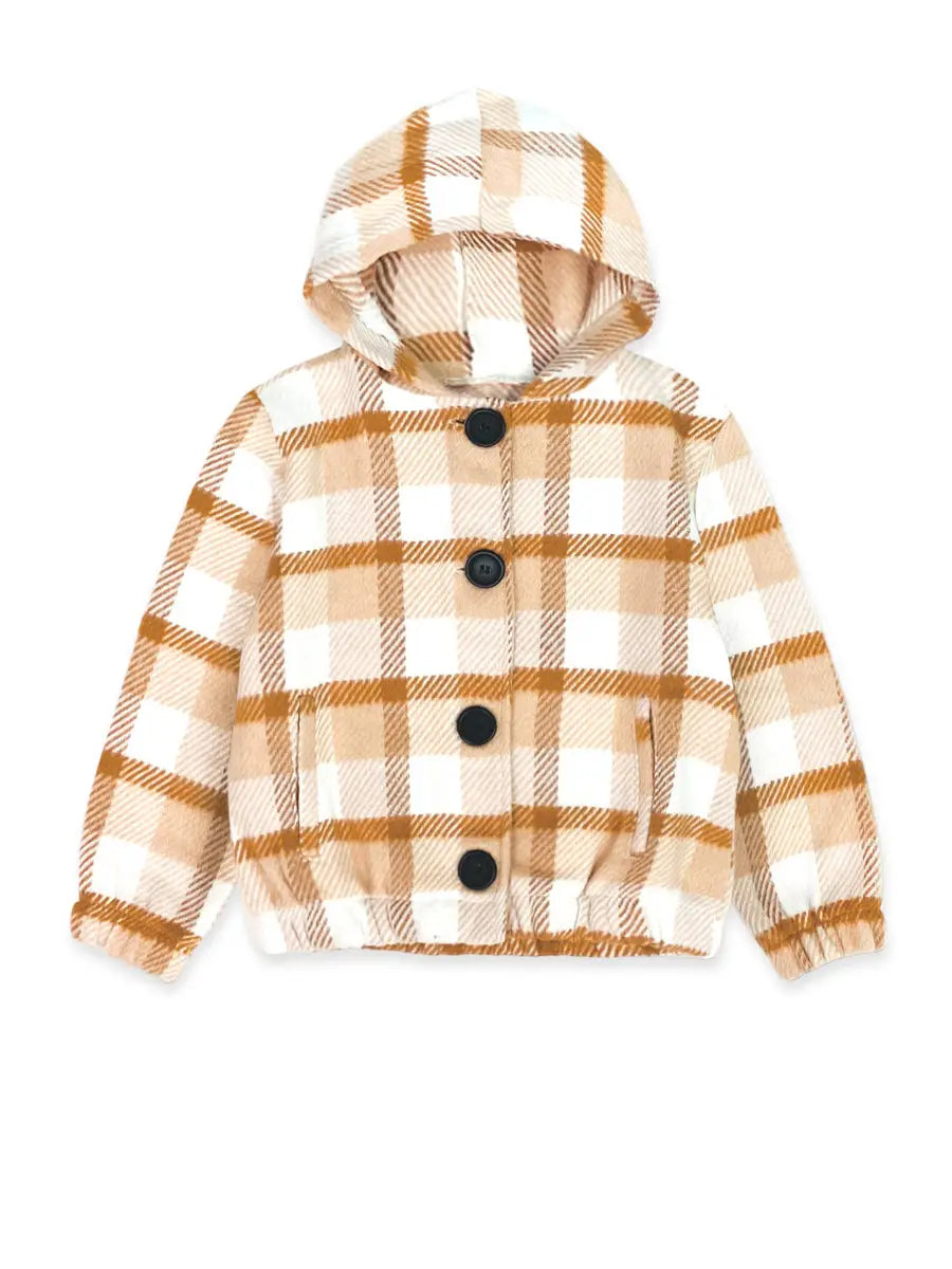 Girl's Flannel Hoodie Jacket - Brown/Tan