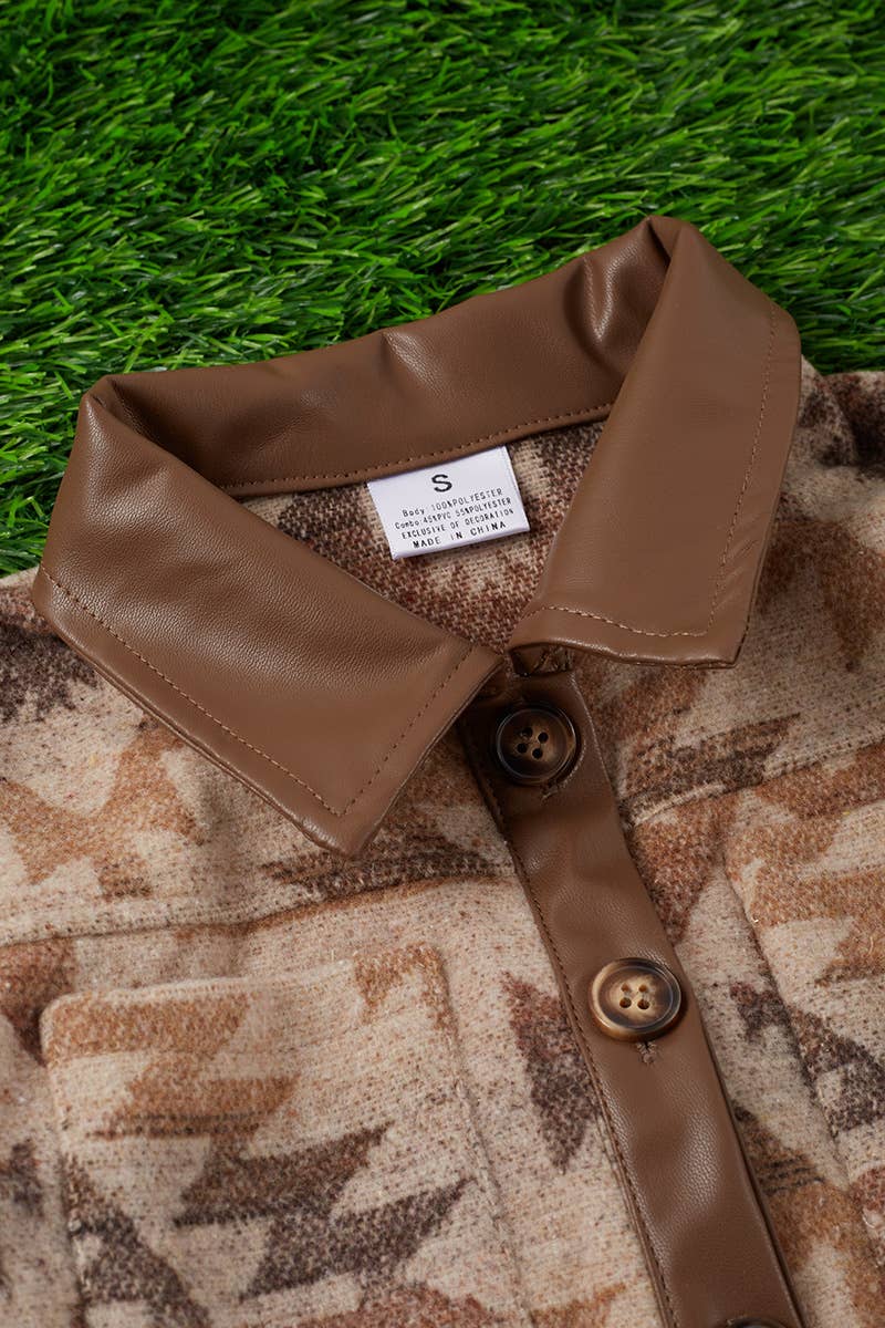 Faux Leather Trim Shacket