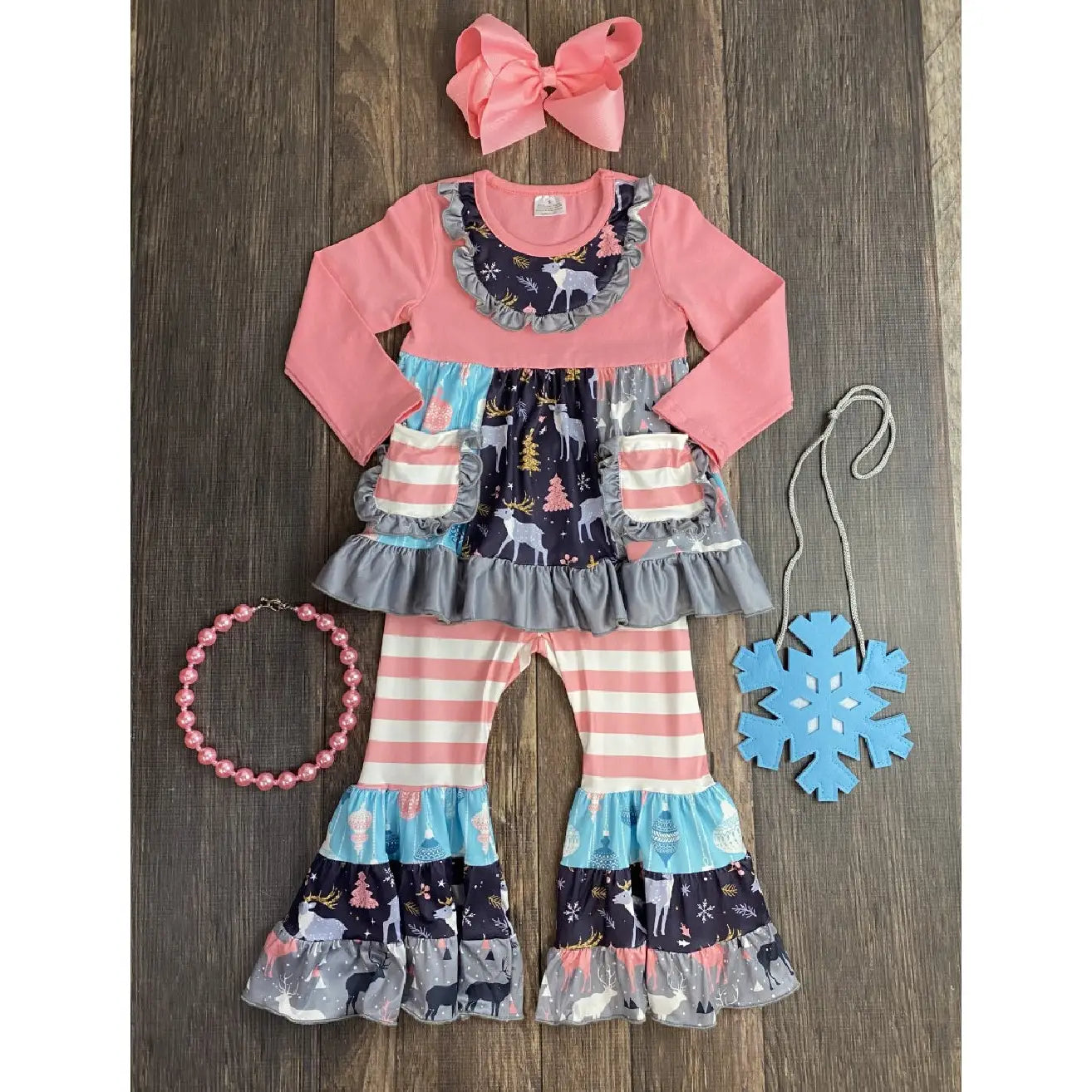 Christmas Pink & Navy Patchwork- 2 Piece Set