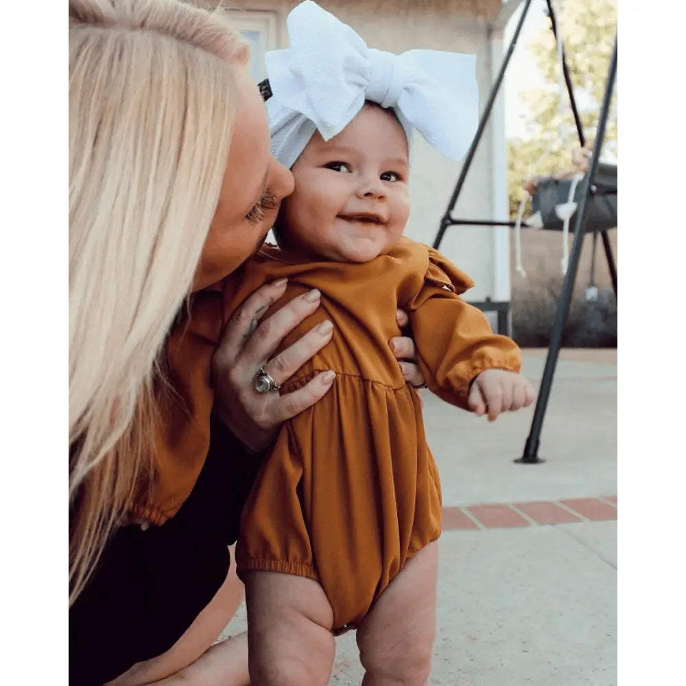 Rhodes Ruffle Bubble Romper - Dusty Mustard