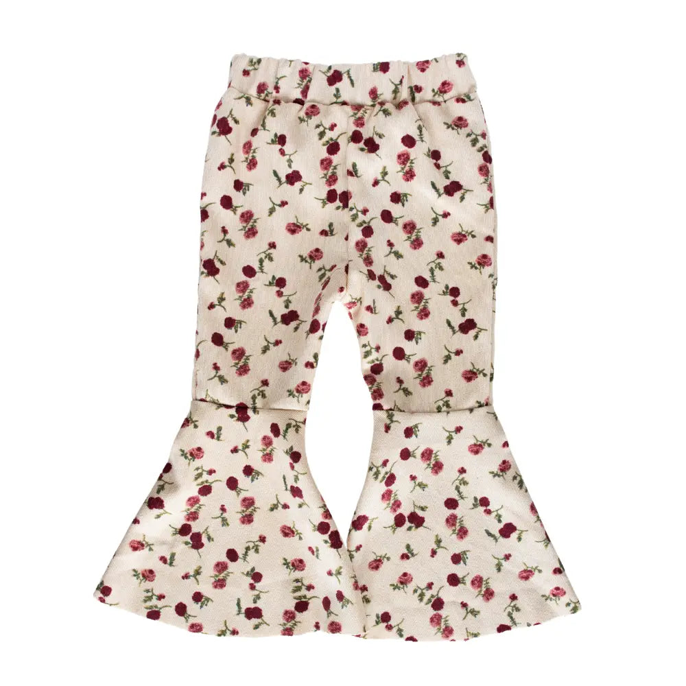 Medley Pleated Bell Bottoms - Wine & Pink Floral
