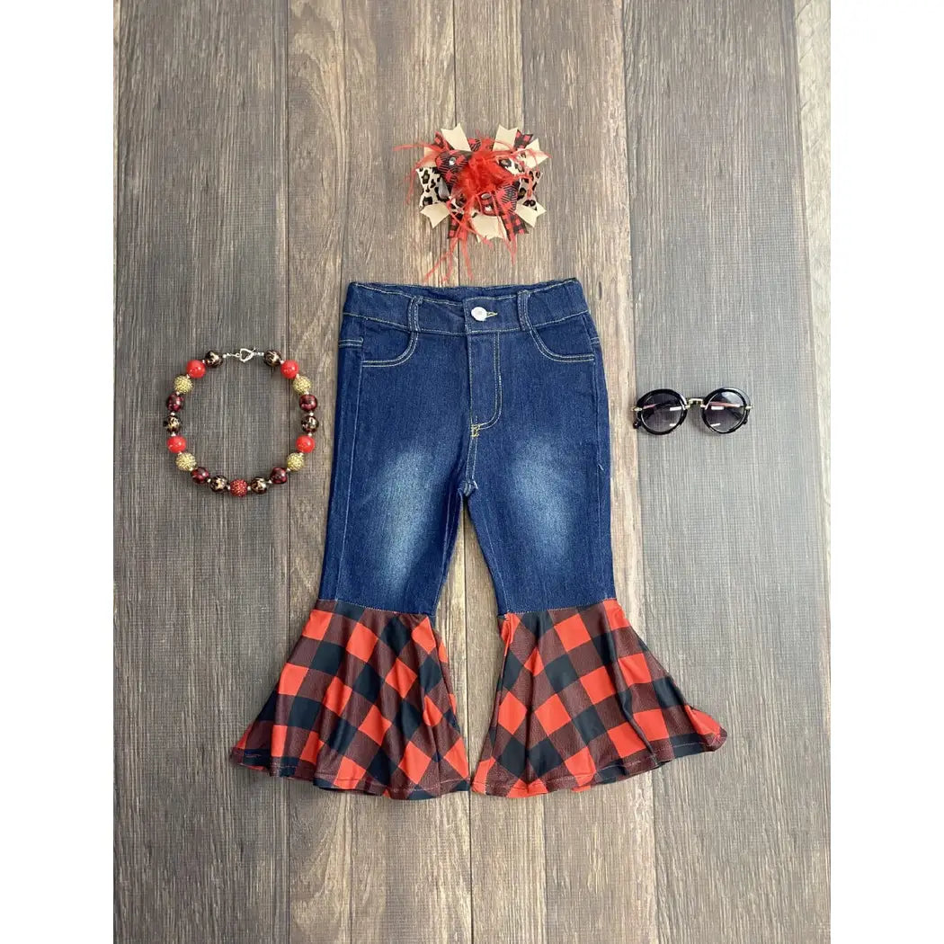 Buffalo Plaid Denim Bell Bottoms
