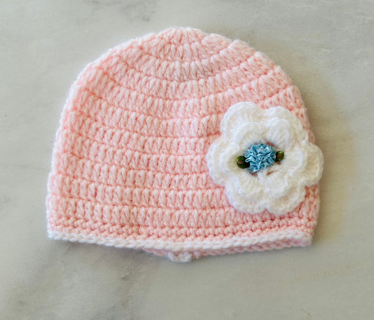 Crochet Pink with Flower Hat