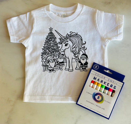 Santa & Elf’s with Unicorn - Coloring Tee