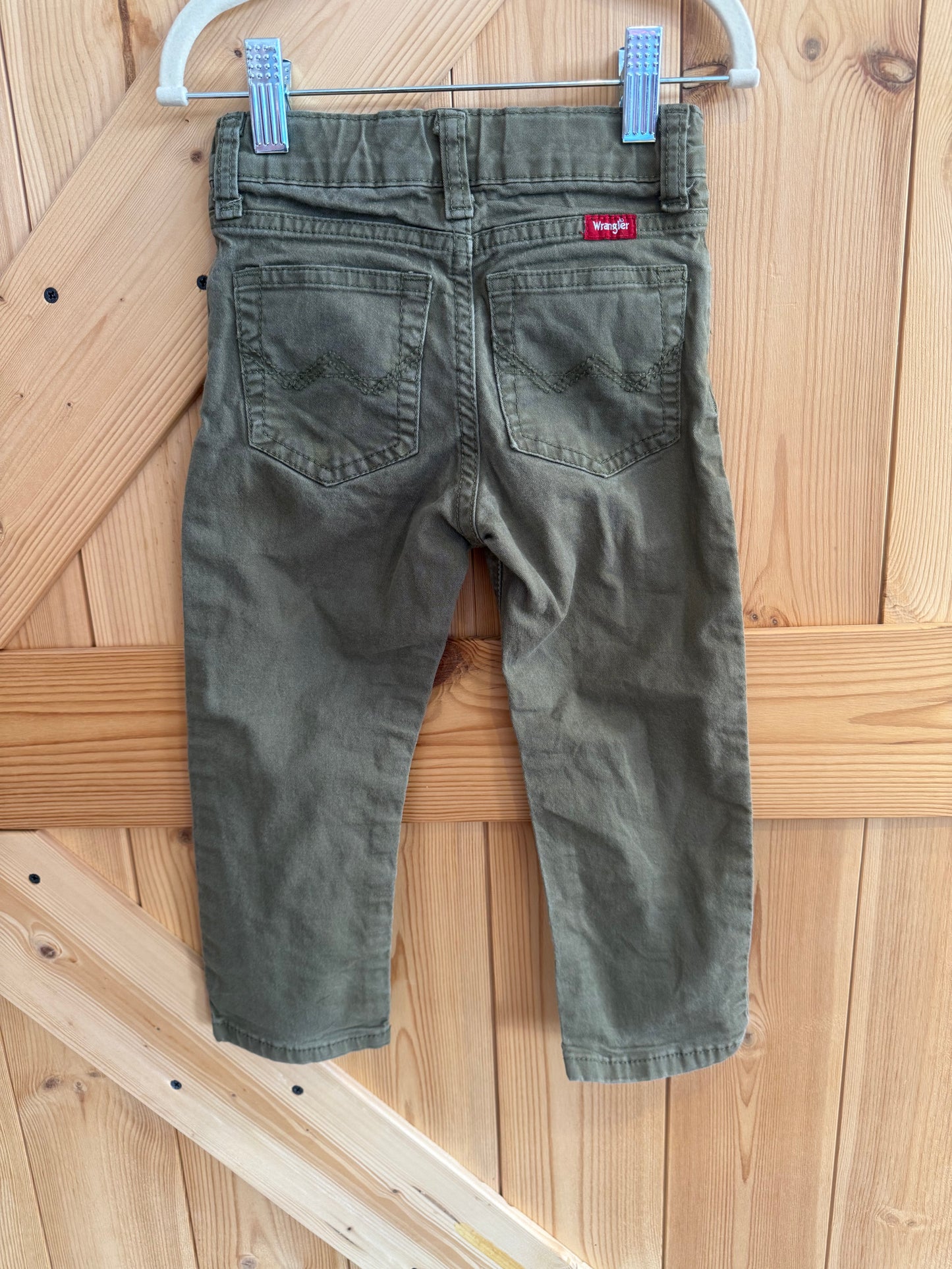 Boys Wrangler Army Green Jeans - 4T -Used