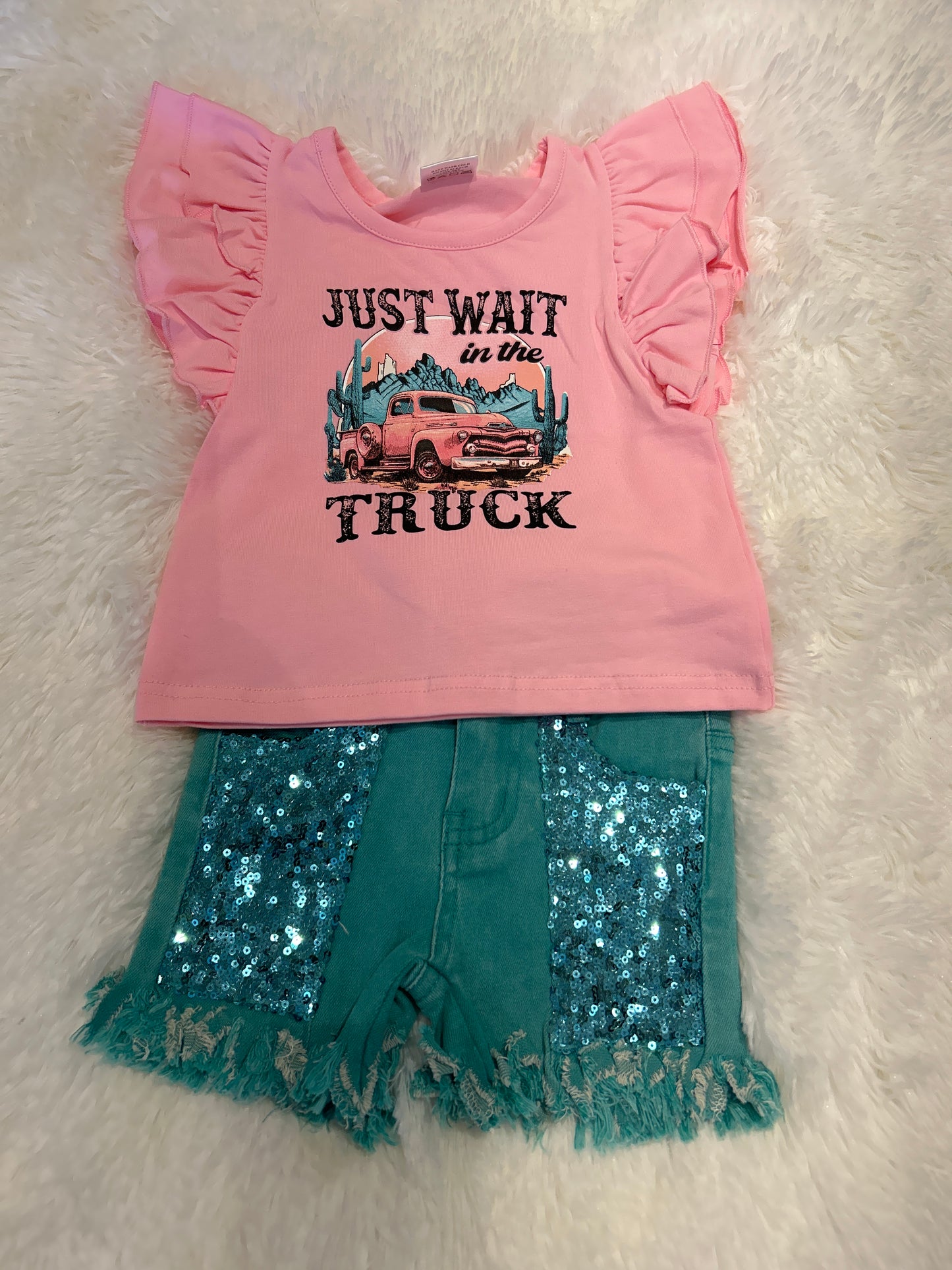 Just Wait in the Truck top and Sequin Short Set