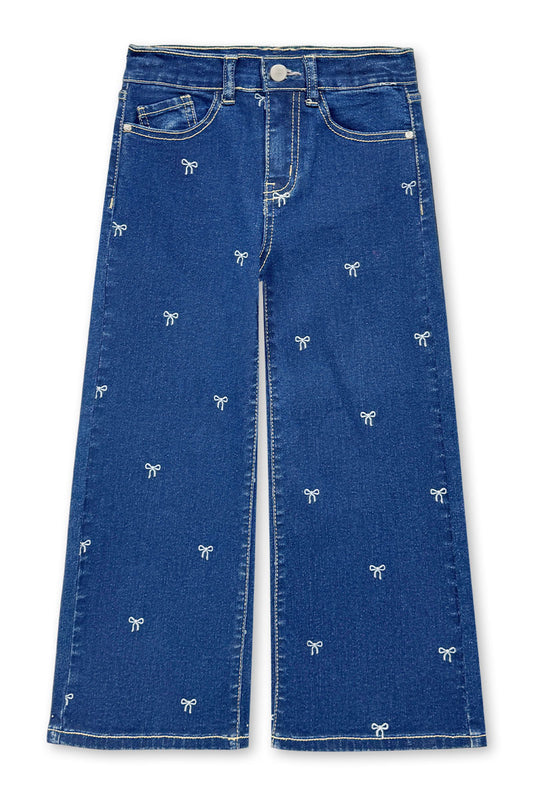 Girl's Wide Leg Bow Print Denim Jean