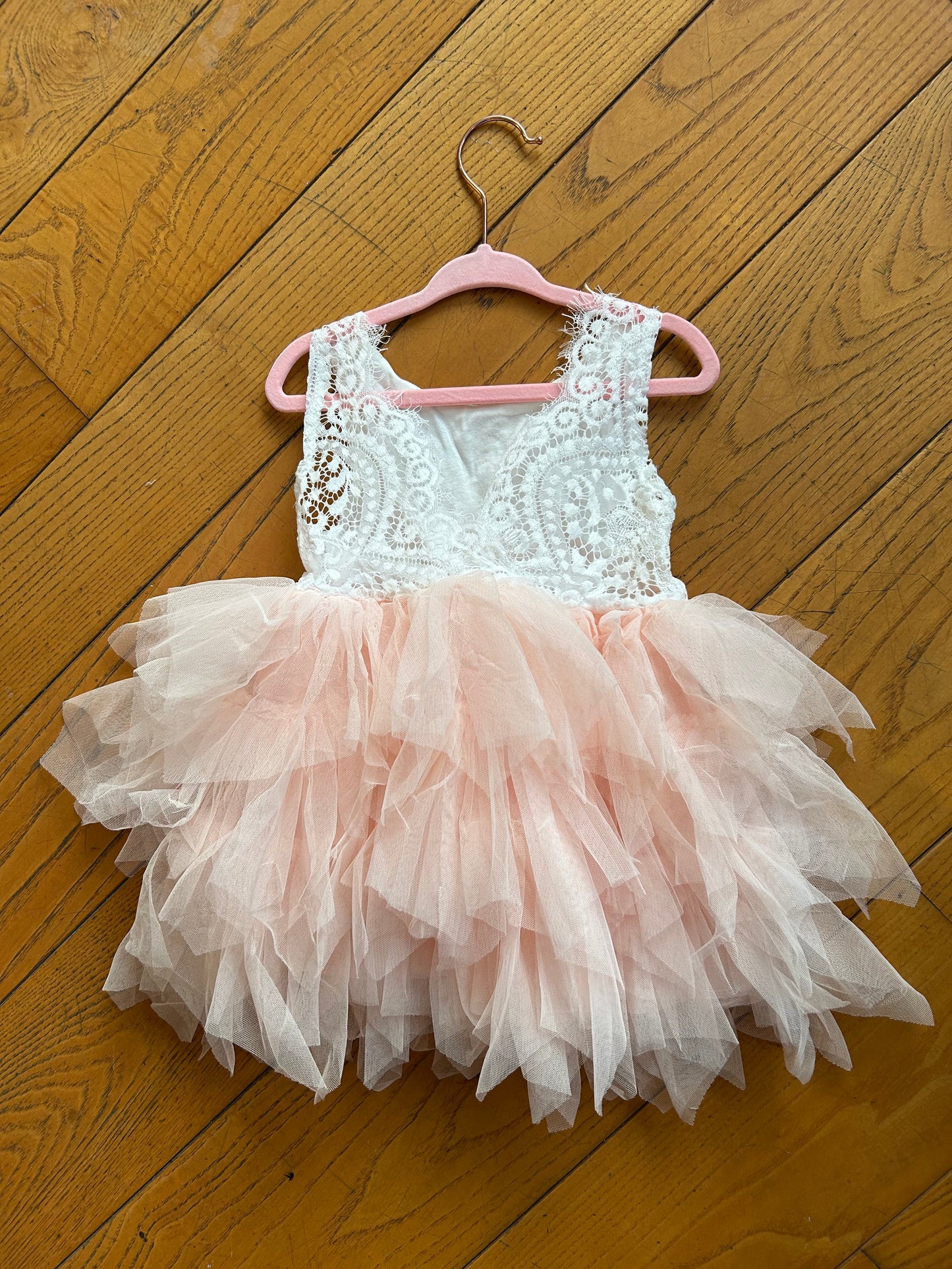 Pink Tulle with Lace Backless Dress