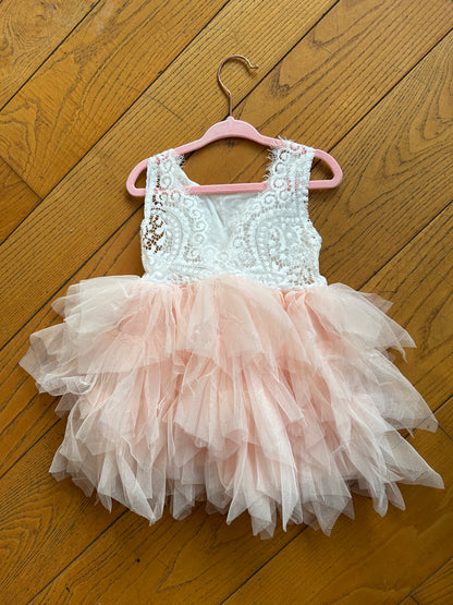 Pink Tulle with Lace Backless Dress