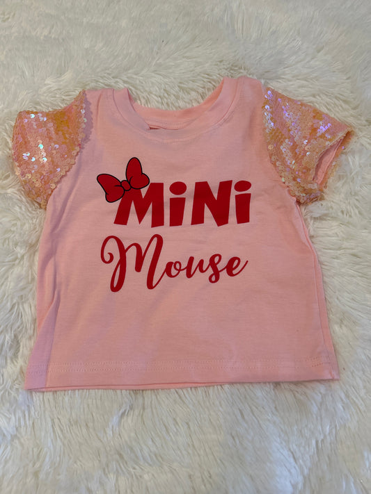 Peach Mini Printed Tee-Shirt with Sequins Sleeves