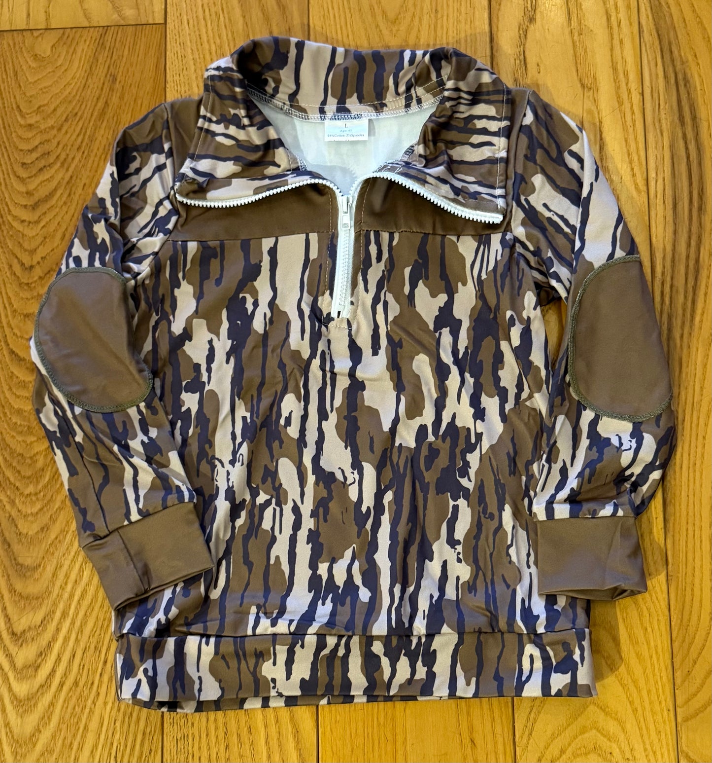 Boys fall camo long sleeve zip pull over