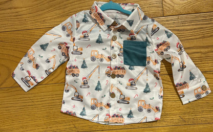 Christmas Bull Dozer Button up