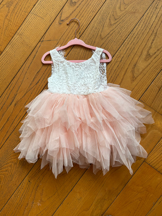 Pink Tulle with Lace Backless Dress