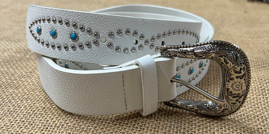 White Turquoise Rivet Studded Belt