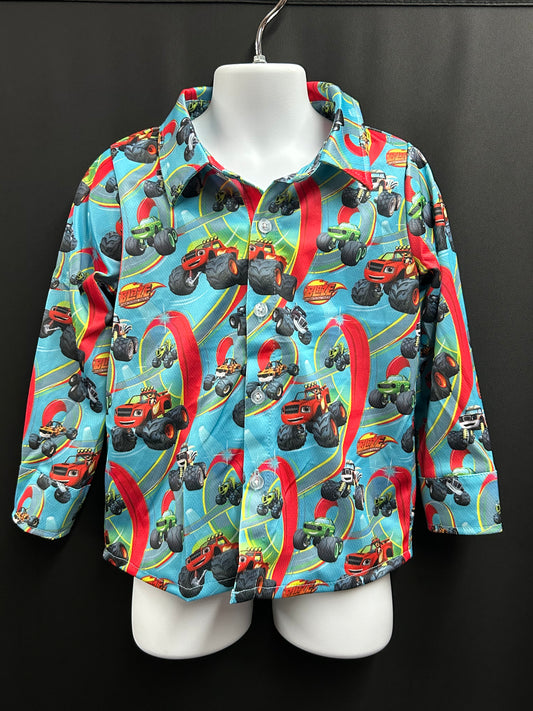 Monster Truck Long Sleeve Button Up