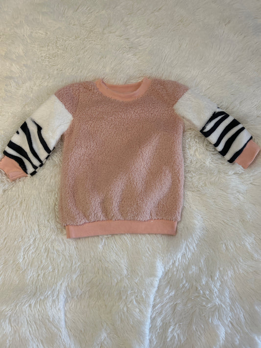 Pink Fleece Sweater with Zebra Print Sleeves