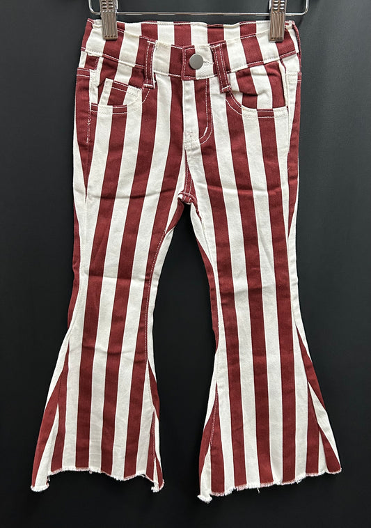 Burgundy Striped Flare Jeans