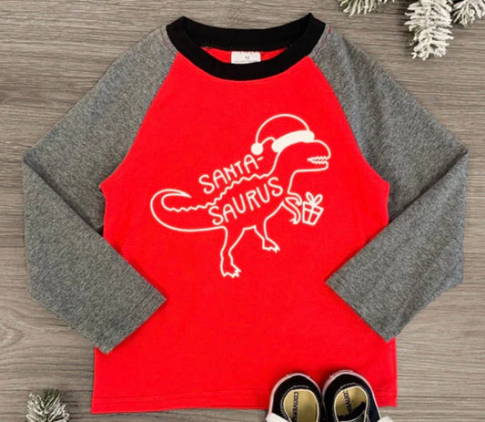 Santa-Saurus Red & Gray Top