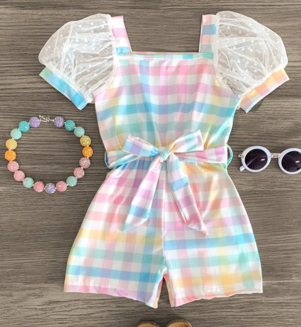 Pastel Rainbow Plaid Romper