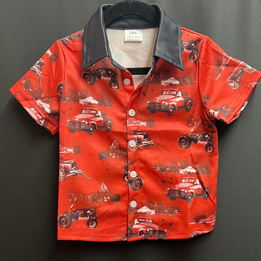 Red Truck and Tractor Button up