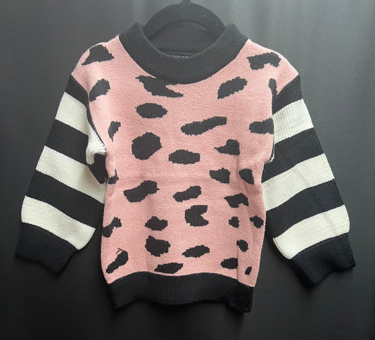 Pink Cheetah with Black white stripes Sweater