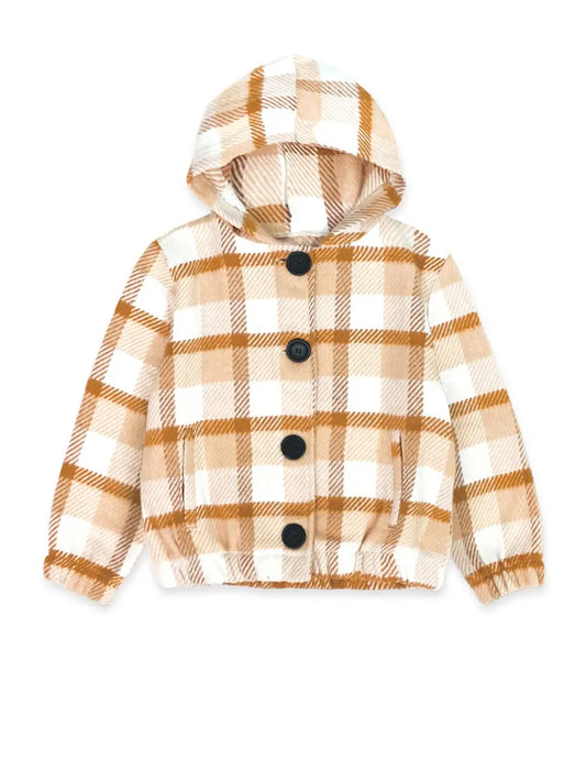 Girl's Flannel Hoodie Jacket -  Brown/Tan