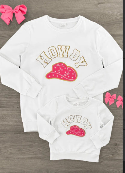 Mom & Me - "Howdy Y'all" White Chenille Patch Top