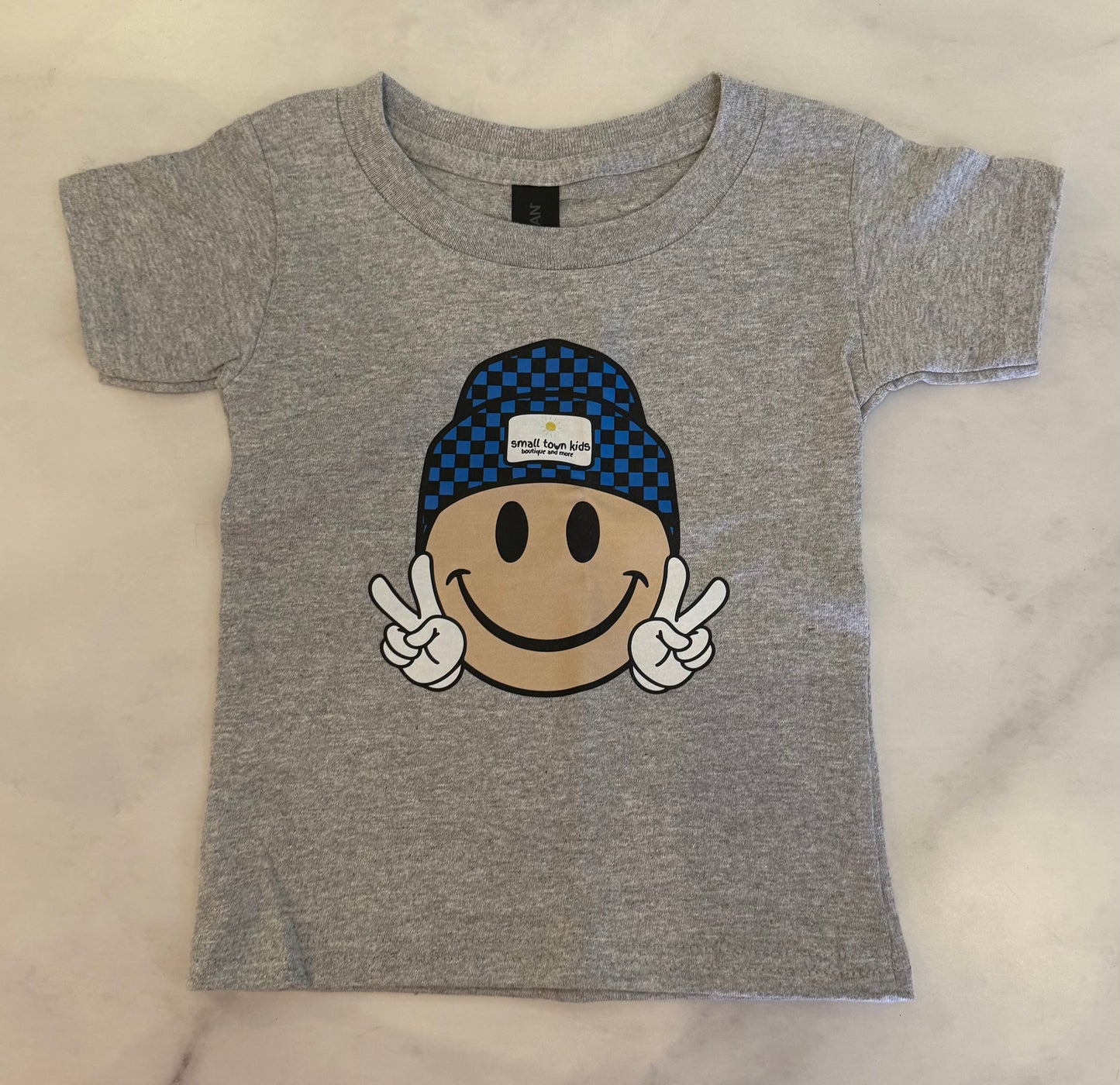 Happy Vibes Tee - small town kids emblem.