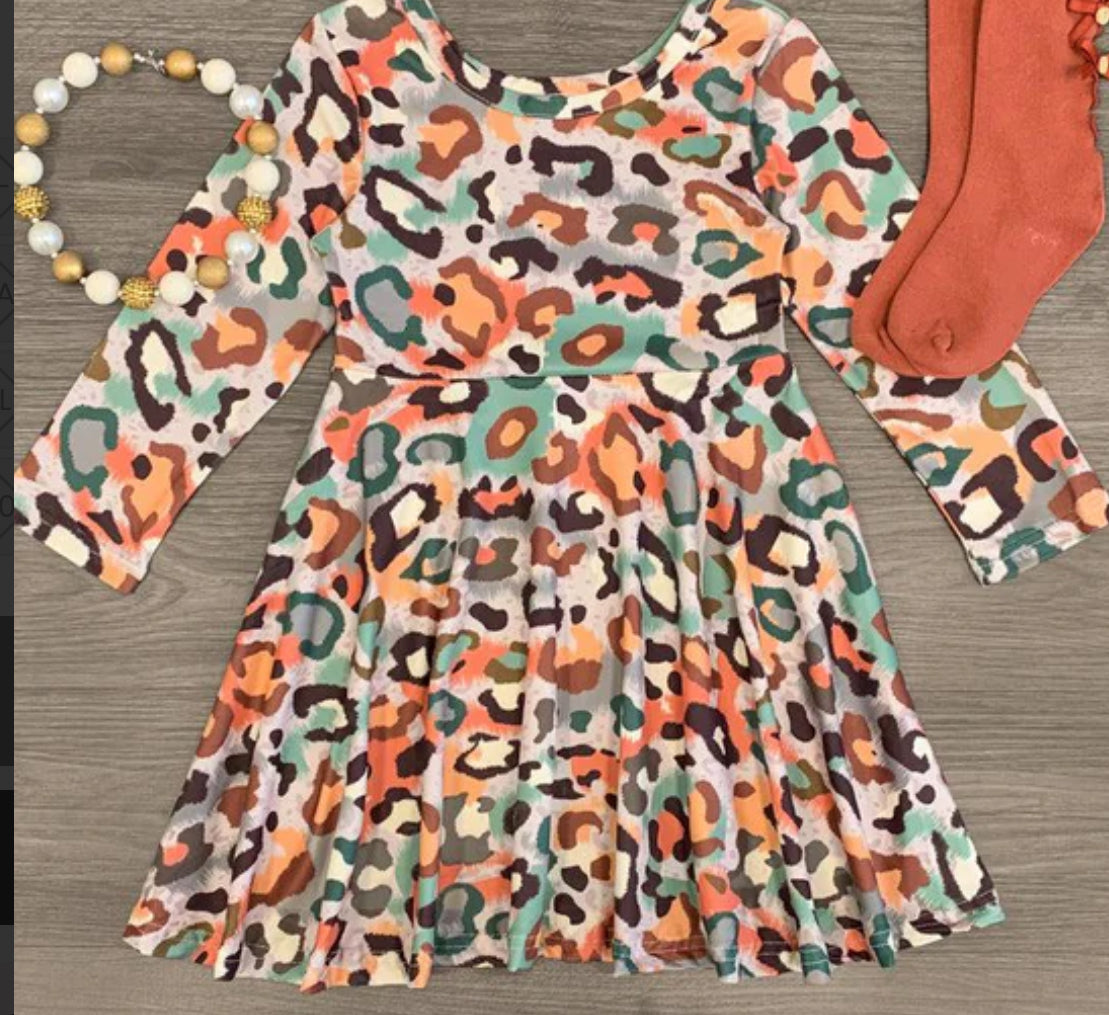 Multicolor Leopard Long Sleeve Dress