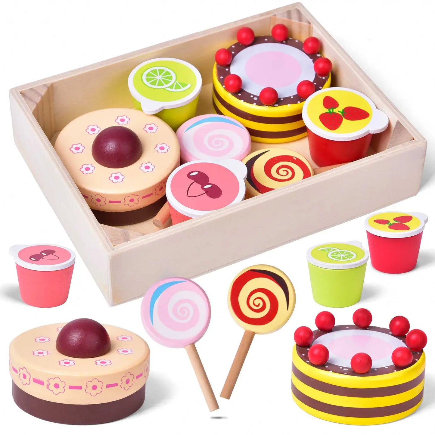 8 Pcs Wooden Dessert Play Set For Kids Kitchen