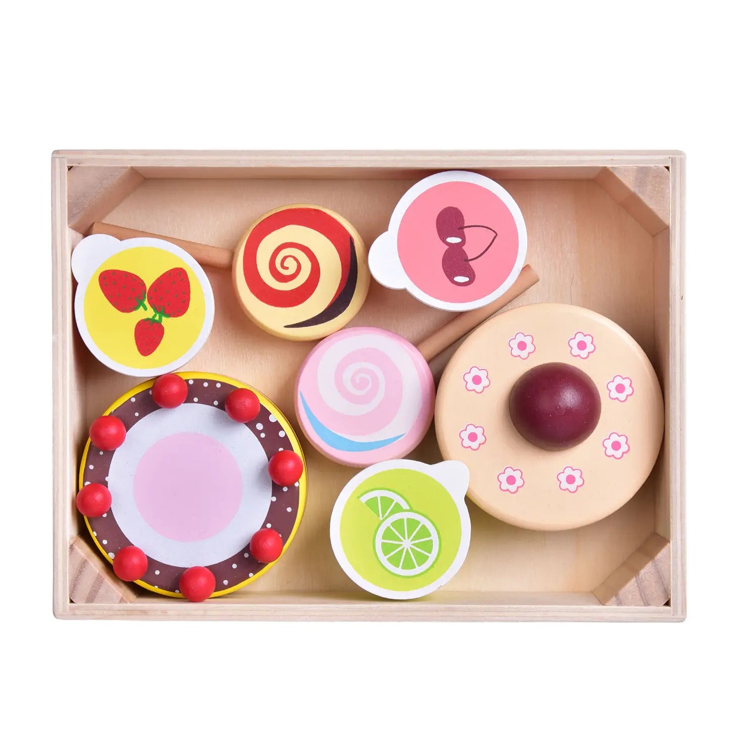 8 Pcs Wooden Dessert Play Set For Kids Kitchen