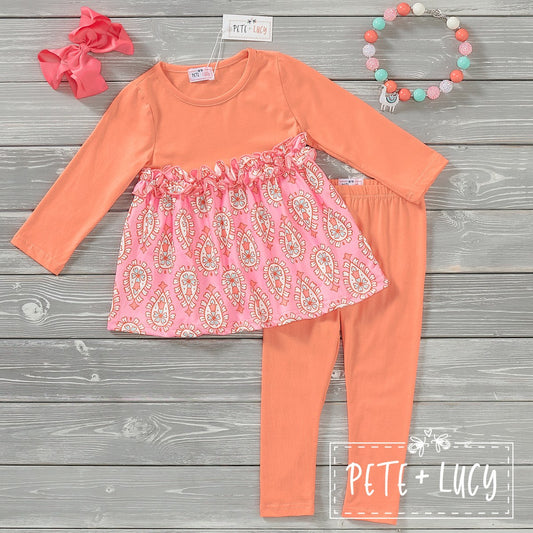 Peach Paisley- 2 Piece Pant Set